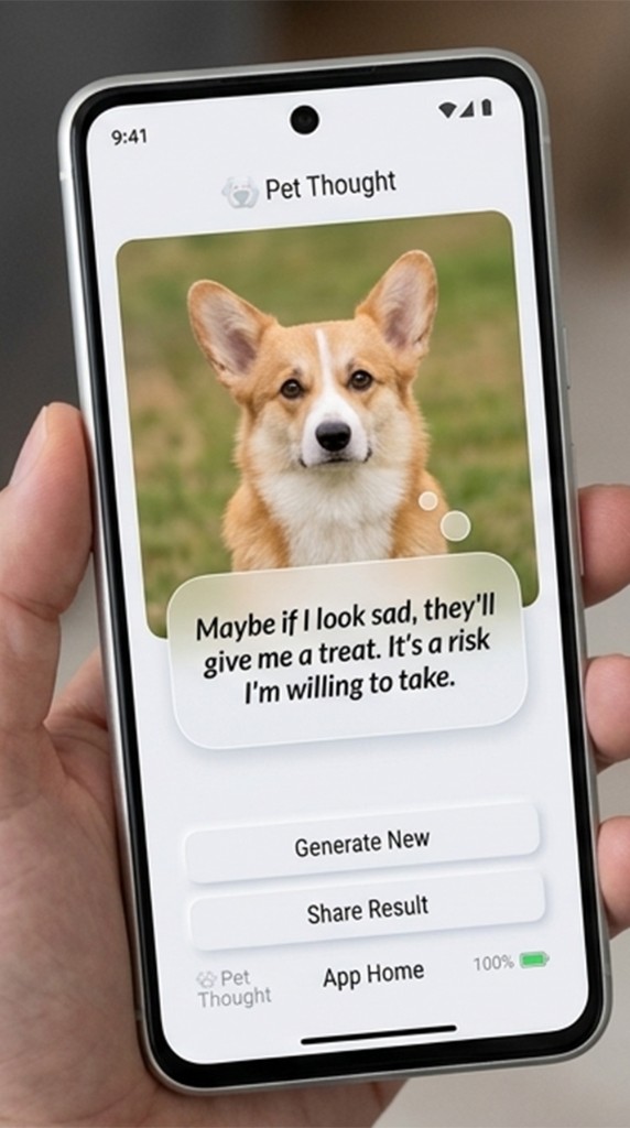 Golden retriever with playful generated thought